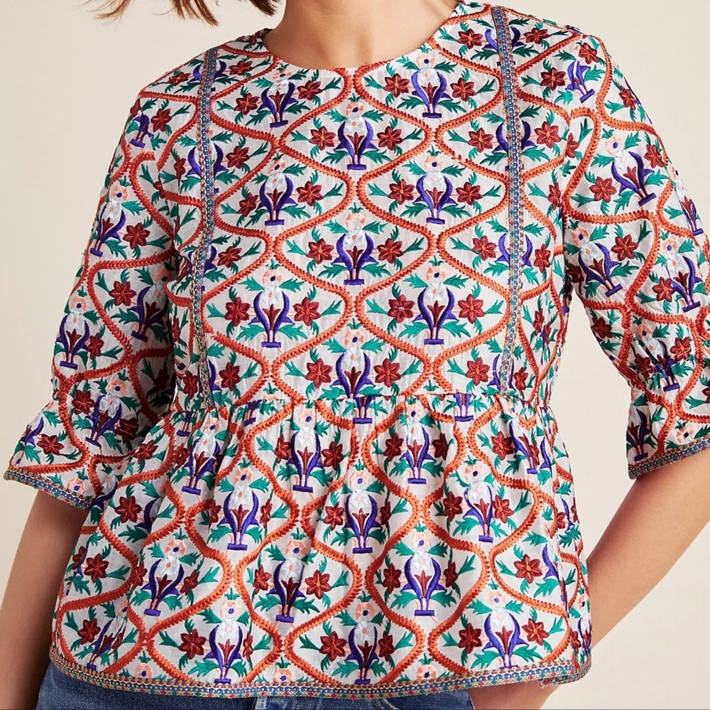Embroidered Floral Top by Mynah's Reynu Taandon Birdie